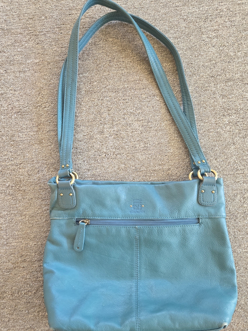 Teal Leather Shoulder Bag - Women's Handbag Stone Mountain